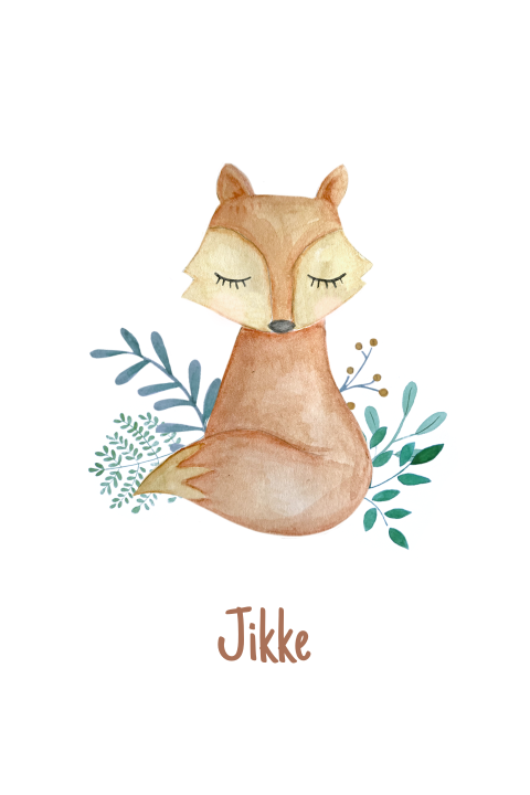 geboortekaartje met vos in waterverf