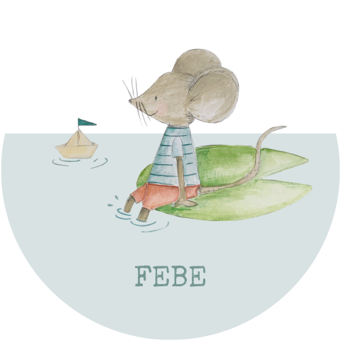 rond geboortekaartje zoon muis en een bootje op het water
