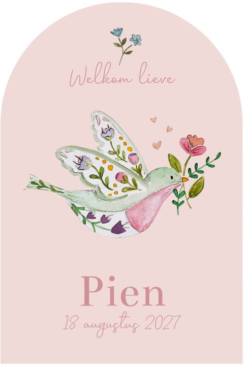 geboortekaartje vogel en bloemen