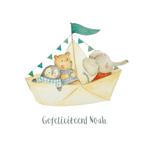 wenskaart boot dieren voor een jongen