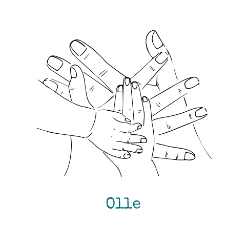 geboortekaartje met handen  in lijntekening