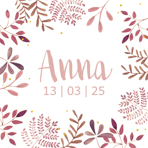 botanisch tuinbord met roze takjes aquarel