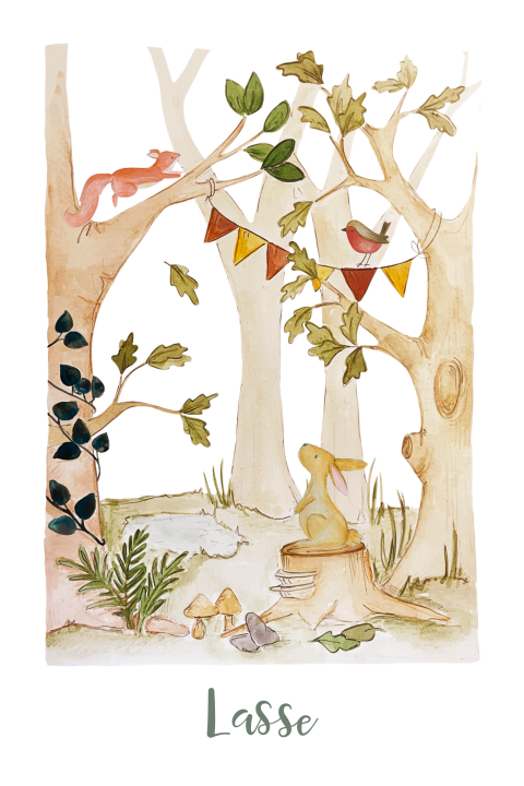 geboortekaartje met bos en bosdieren