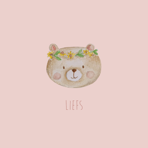 wenskaart met lief beertje en bloemen