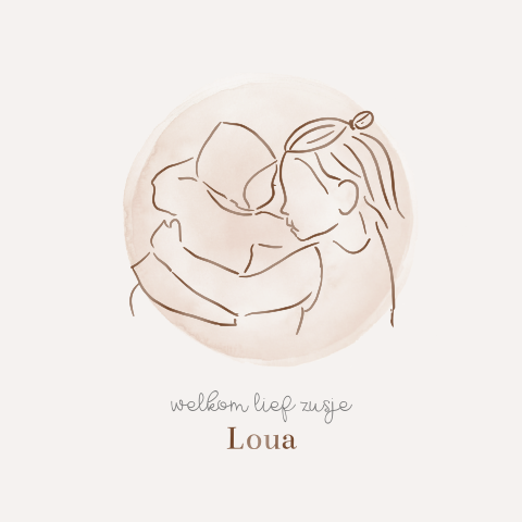 geboortekaartje lijntekening goudfolie baby en kleuter