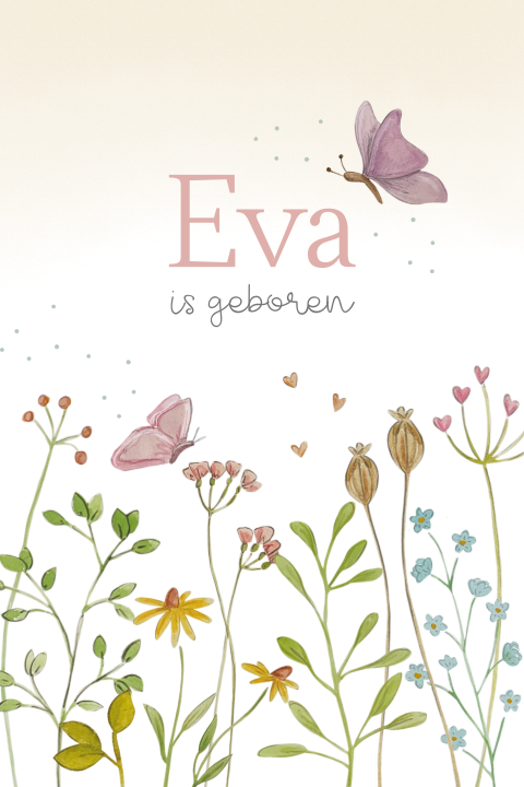 enkel geboortekaartje met bloemen voor meisje