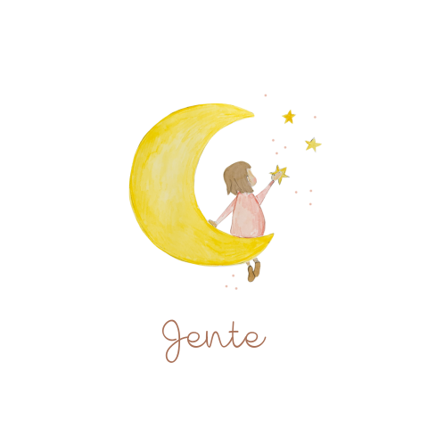 lief geboortekaartje  in originele vorm met meisje op de maan-1