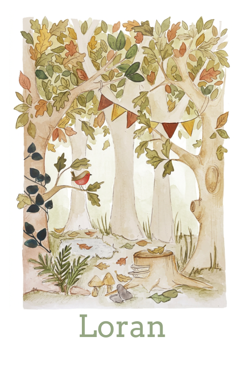 geboortekaartje met bos, vosje en vogel