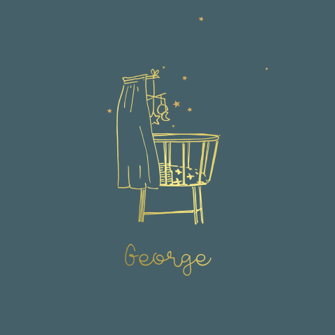 geboortekaartje wieg goudfolie lijn tekening jongen