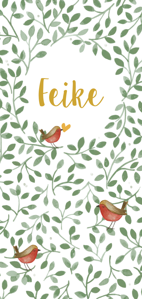 botanisch geboortekaartje met takjes en vogels