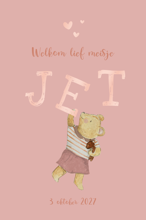 Lief geboortekaartje meisje met teddybeer