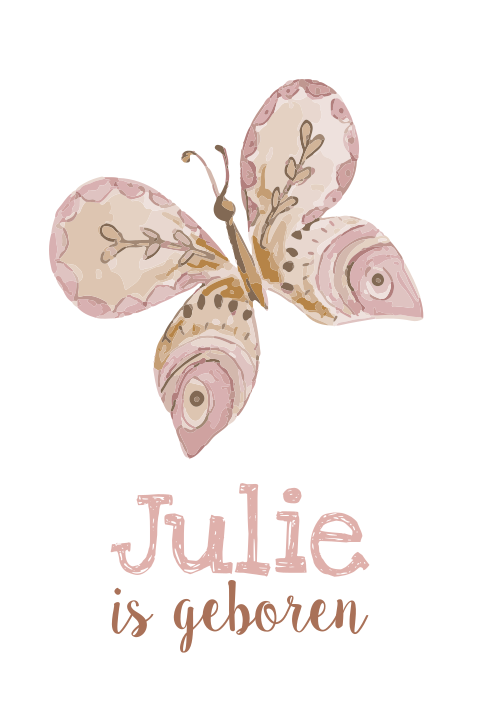 geboortebord met vlinder in roze