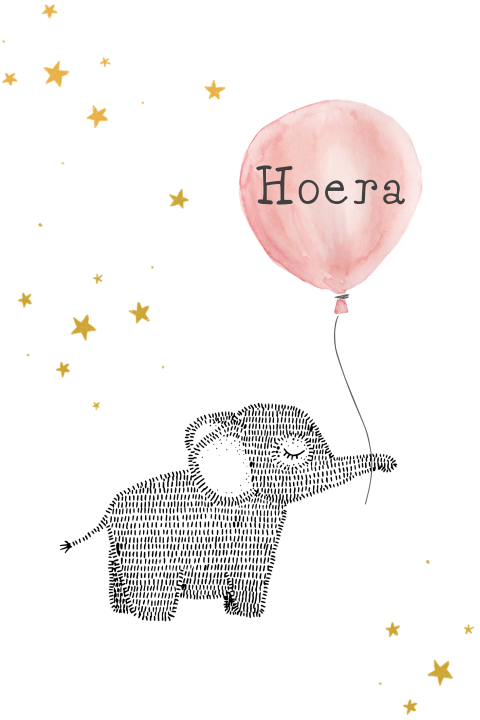 wenskaart olifant ballon roze