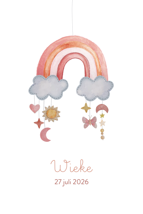 lief geboortekaartje meisje regenboog roze