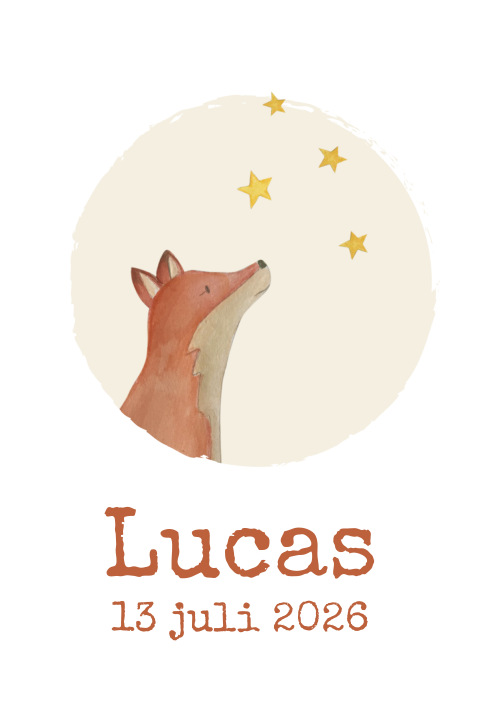 geboortebord met vos en sterren