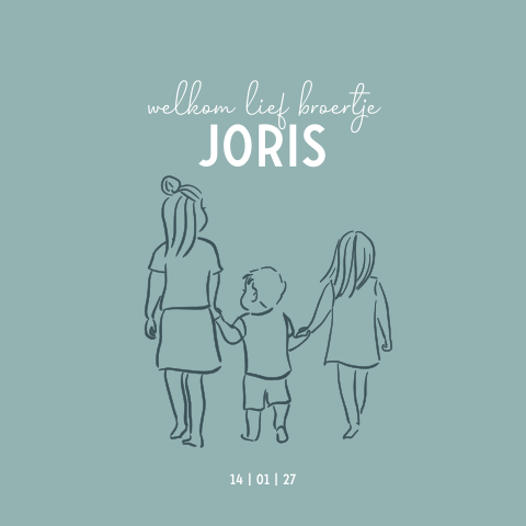 uniek geboortekaartje lijn tekening zusjes broertje