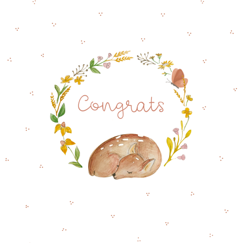 wenskaart met bloemen en hertje