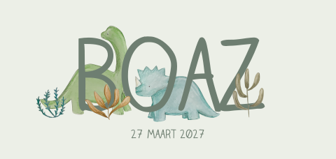 stoer geboortekaartje jongen met dinosaurus