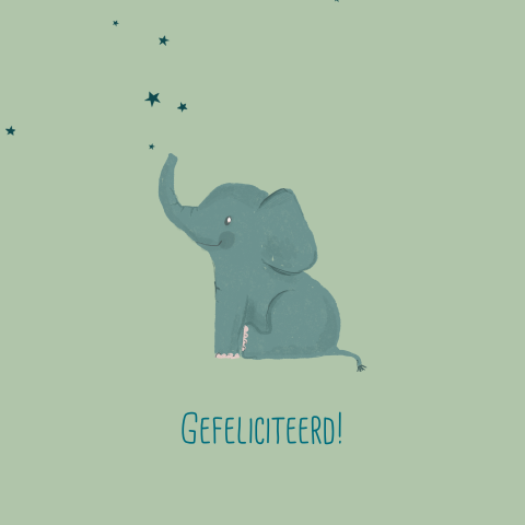 wenskaart met olifant blauw en sterren