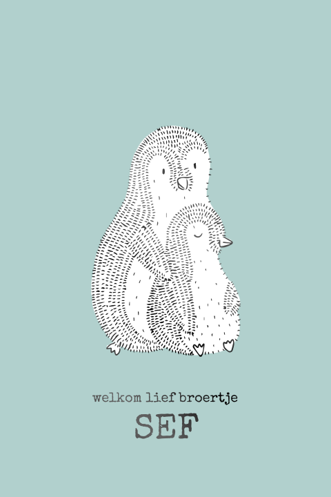 dubbele kaart met pinguin voor broertje of zusje