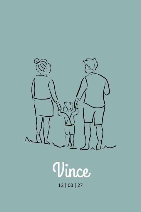 geboortekaartje zoon, lijntekening gezin