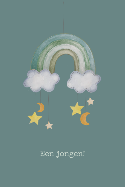 wenskaart baby geboren  met regenboog voor jongen