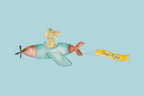 wenskaart met konijn in vliegtuig