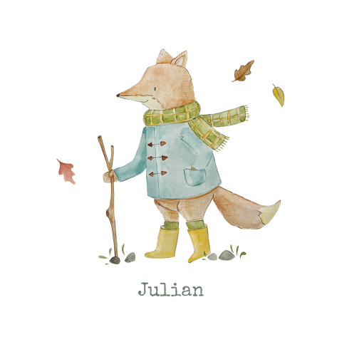 geboortekaartje herfst jongen vos regenlaarsjes