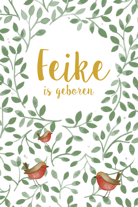 uniek geboortebord met bladeren en vogels