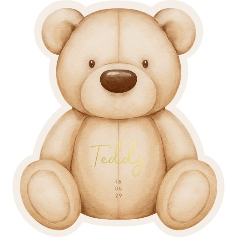 Uniek geboortekaartje in een vorm van een teddybeer