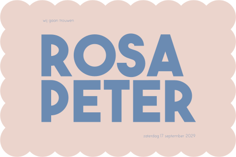 Trouwkaart met golvende rand en namen bruidspaar