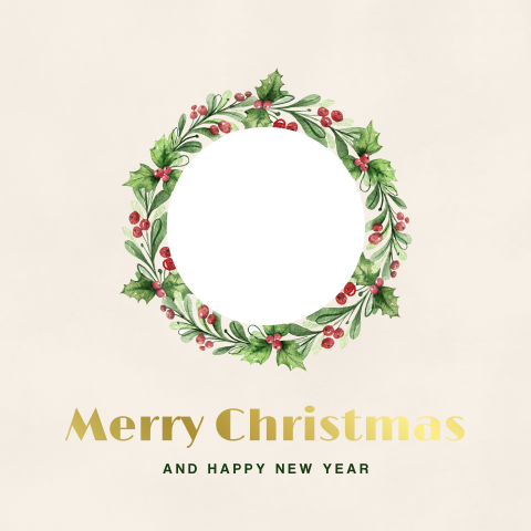 Luxe kerstkaart met uitsnede kerstkrans en foto