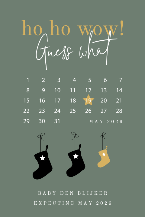 Aankondiging zwangerschap met kalender en kerstsokken