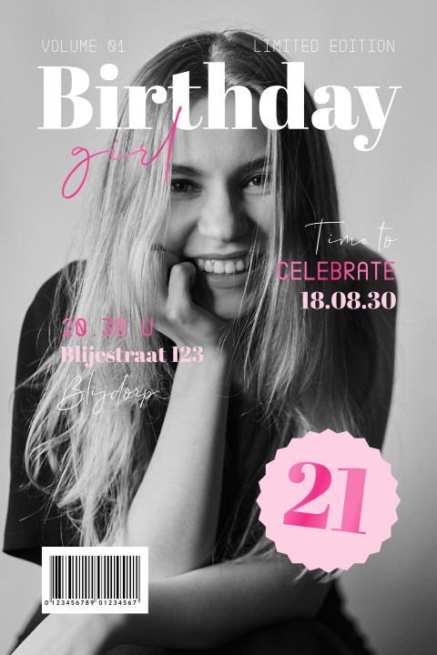 Magazine uitnodiging verjaardag 21 jaar met hoogglans