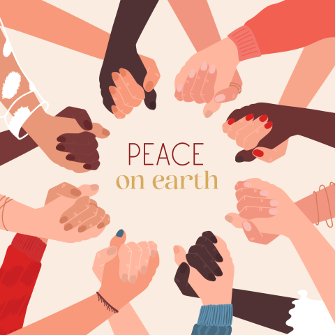 Peace on earth kerstkaart met mensen hand in hand