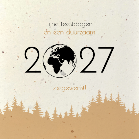 Zakelijke kerstkaart duurzaam papier met jaartal en wereldbol