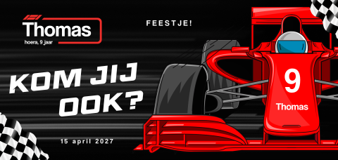 Raceauto uitnodiging kinderfeest Formule 1
