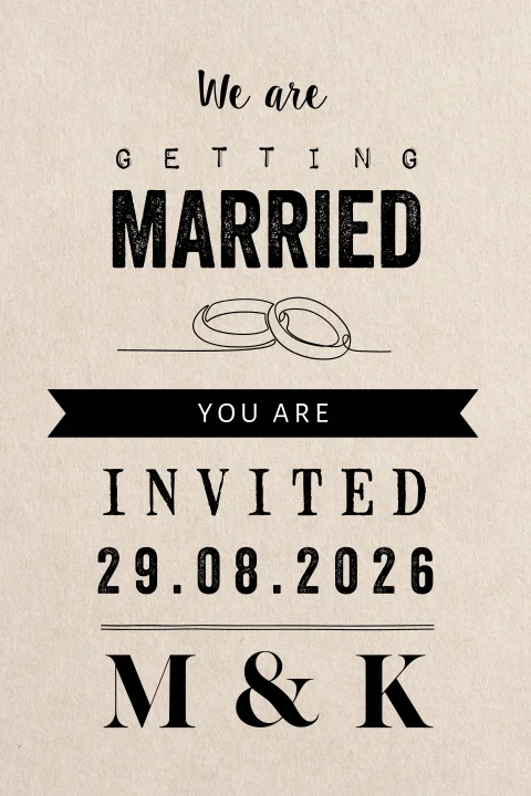 Vintage trouwkaart met lijntekening