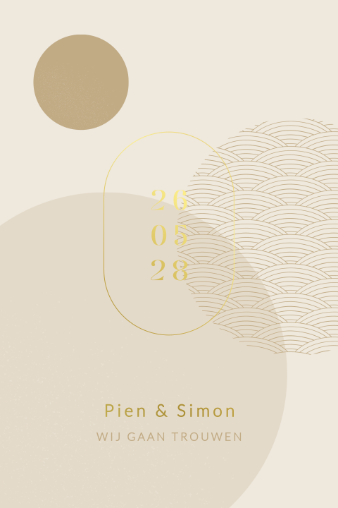 Rustige trouwkaart met organische vormen, ronde hoeken en folie