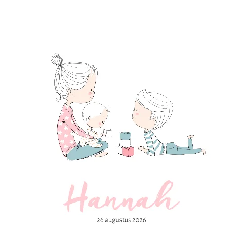 getekend geboortekaartje drie kindjes spelen