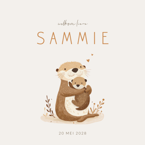 Schattig geboortekaartje met otter mama met baby