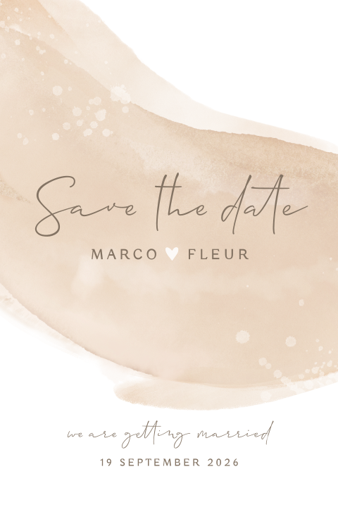 Save the Date kaart met ronde hoeken en aquarel veeg