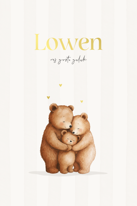 Lief unisex geboortekaartje met berenfamilie en luxe foliedruk