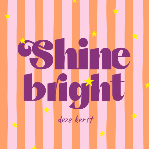 Kleurrijke kerstkaart met strepen en shine bright met sterren