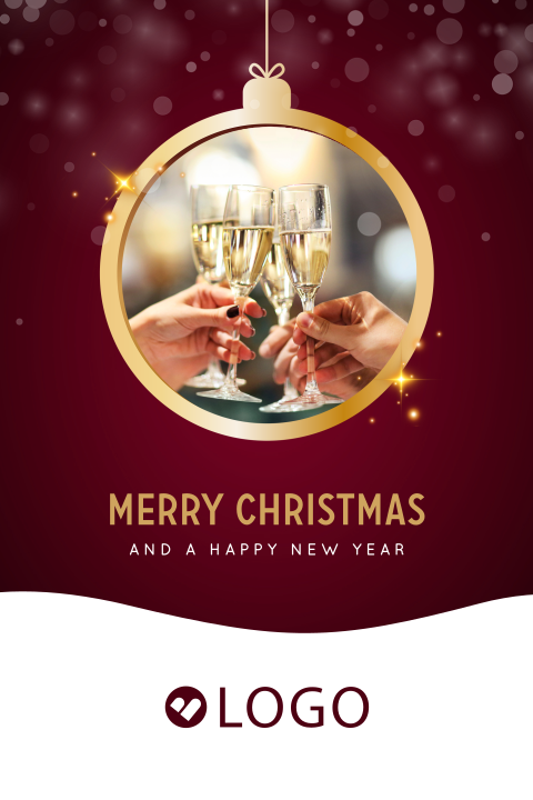 Sparkling zakelijke kerstkaart met kerstbal, logo en foto