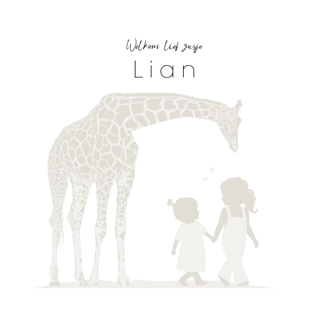Zusje geboortekaartje silhouet twee meisjes met giraffe