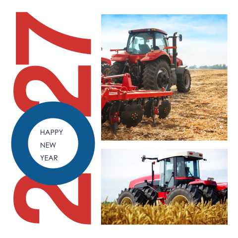 Agrarische zakelijke kerstkaart met foto tractor en jaartal