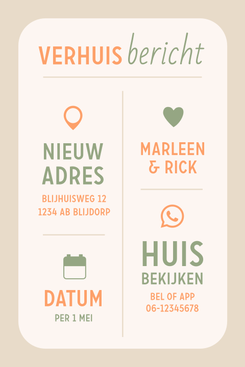 Typografisch verhuisbericht met vlakken en iconen