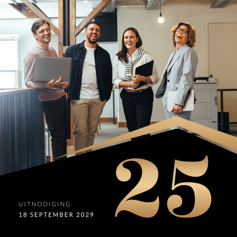 Strakke en stijlvolle zakelijke uitnodiging 25 jarig jubileum met foto