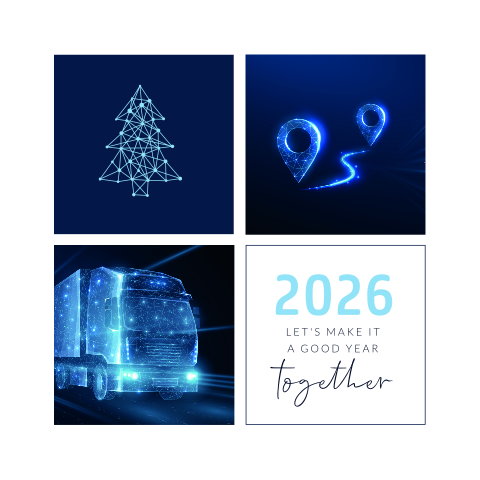 Transport kerstkaart zakelijk met foto's vrachtwagen en kerstboom